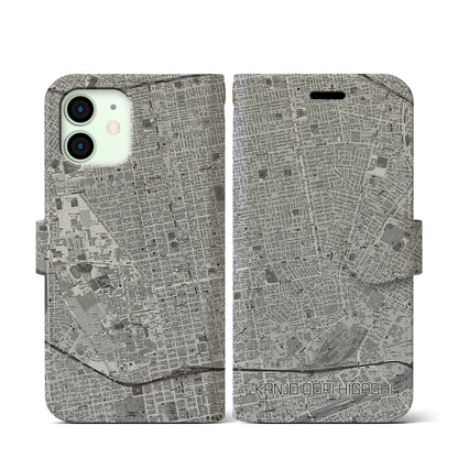 【環状通東（北海道）】地図柄iPhoneケース（手帳タイプ）モノトーン・iPhone 12 mini 用