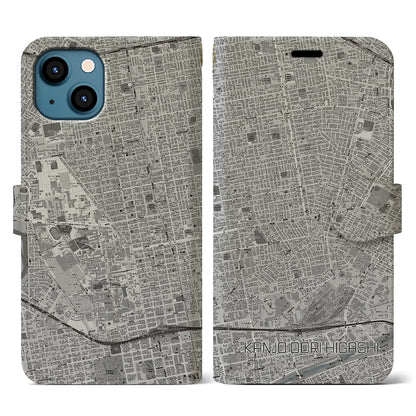 【環状通東（北海道）】地図柄iPhoneケース（手帳タイプ）モノトーン・iPhone 13 用