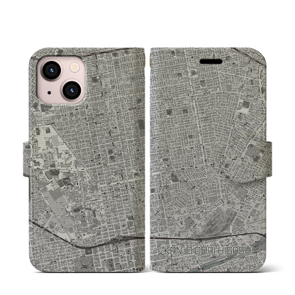 【環状通東（北海道）】地図柄iPhoneケース（手帳タイプ）モノトーン・iPhone 13 mini 用