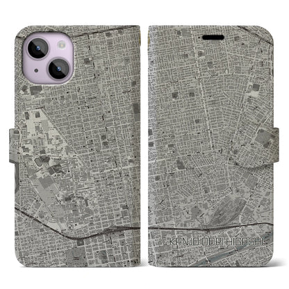 【環状通東（北海道）】地図柄iPhoneケース（手帳タイプ）モノトーン・iPhone 14 用