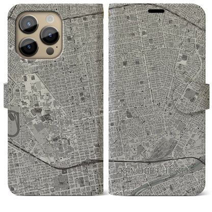 【環状通東（北海道）】地図柄iPhoneケース（手帳タイプ）モノトーン・iPhone 14 Pro Max 用