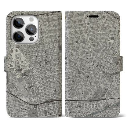 【環状通東（北海道）】地図柄iPhoneケース（手帳タイプ）モノトーン・iPhone 14 Pro 用