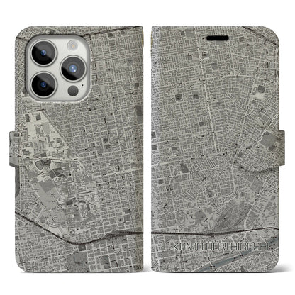 【環状通東（北海道）】地図柄iPhoneケース（手帳タイプ）モノトーン・iPhone 15 Pro 用