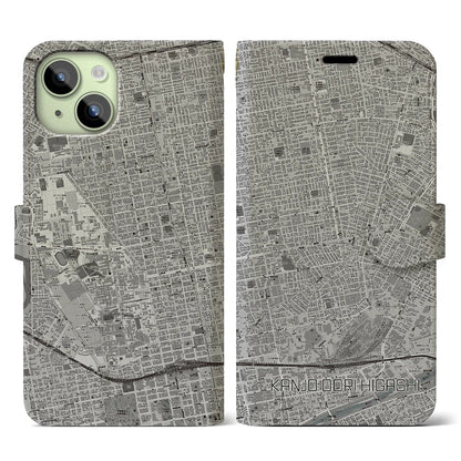 【環状通東（北海道）】地図柄iPhoneケース（手帳タイプ）モノトーン・iPhone 15 用