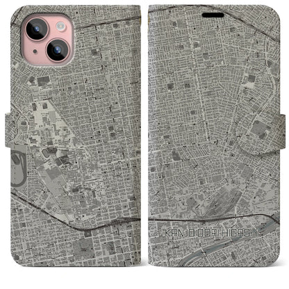 【環状通東（北海道）】地図柄iPhoneケース（手帳タイプ）モノトーン・iPhone 15 Plus 用