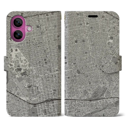 【環状通東（北海道）】地図柄iPhoneケース（手帳タイプ）モノトーン・iPhone 16 Pro 用