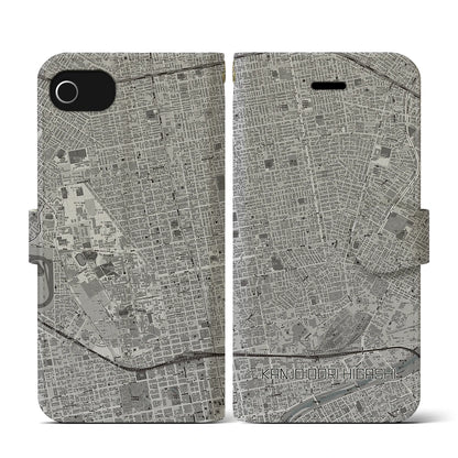【環状通東（北海道）】地図柄iPhoneケース（手帳タイプ）モノトーン・iPhone SE（第3 / 第2世代） / 8 / 7 / 6s / 6 用