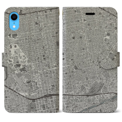 【環状通東（北海道）】地図柄iPhoneケース（手帳タイプ）モノトーン・iPhone XR 用