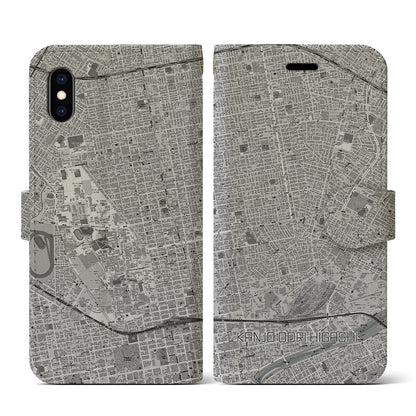 【環状通東（北海道）】地図柄iPhoneケース（手帳タイプ）モノトーン・iPhone XS / X 用