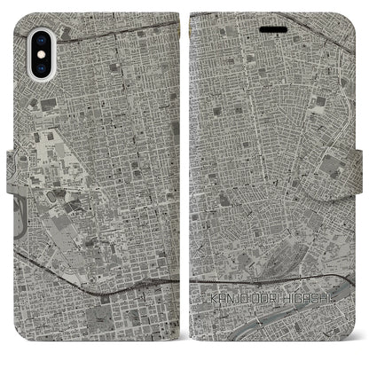 【環状通東（北海道）】地図柄iPhoneケース（手帳タイプ）モノトーン・iPhone XS Max 用