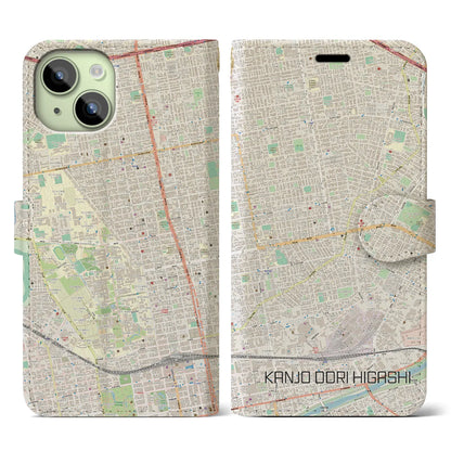 【環状通東（北海道）】地図柄iPhoneケース（手帳タイプ）ナチュラル・iPhone 15 用