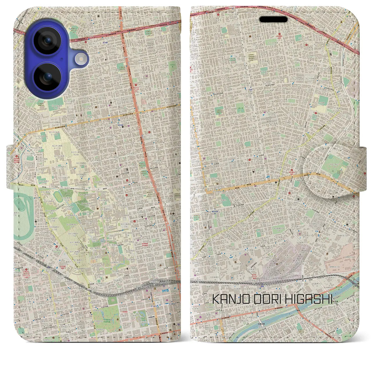 【環状通東（北海道）】地図柄iPhoneケース（手帳タイプ）