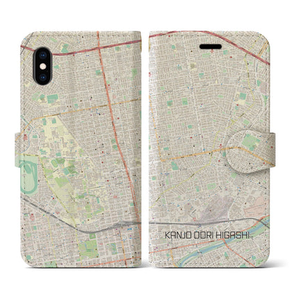 【環状通東（北海道）】地図柄iPhoneケース（手帳タイプ）ナチュラル・iPhone XS / X 用