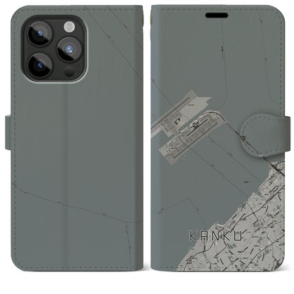 【関空（大阪府）】地図柄iPhoneケース（手帳タイプ）モノトーン・iPhone 15 Pro Max 用