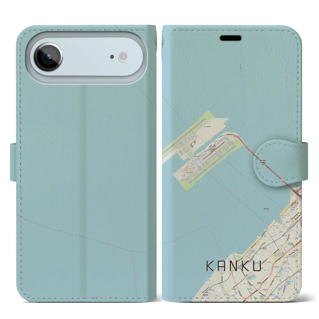 【関空(大阪府)】地図柄iPhoneケース(手帳タイプ)モノトーン・iPhone 17 Pro Max 用