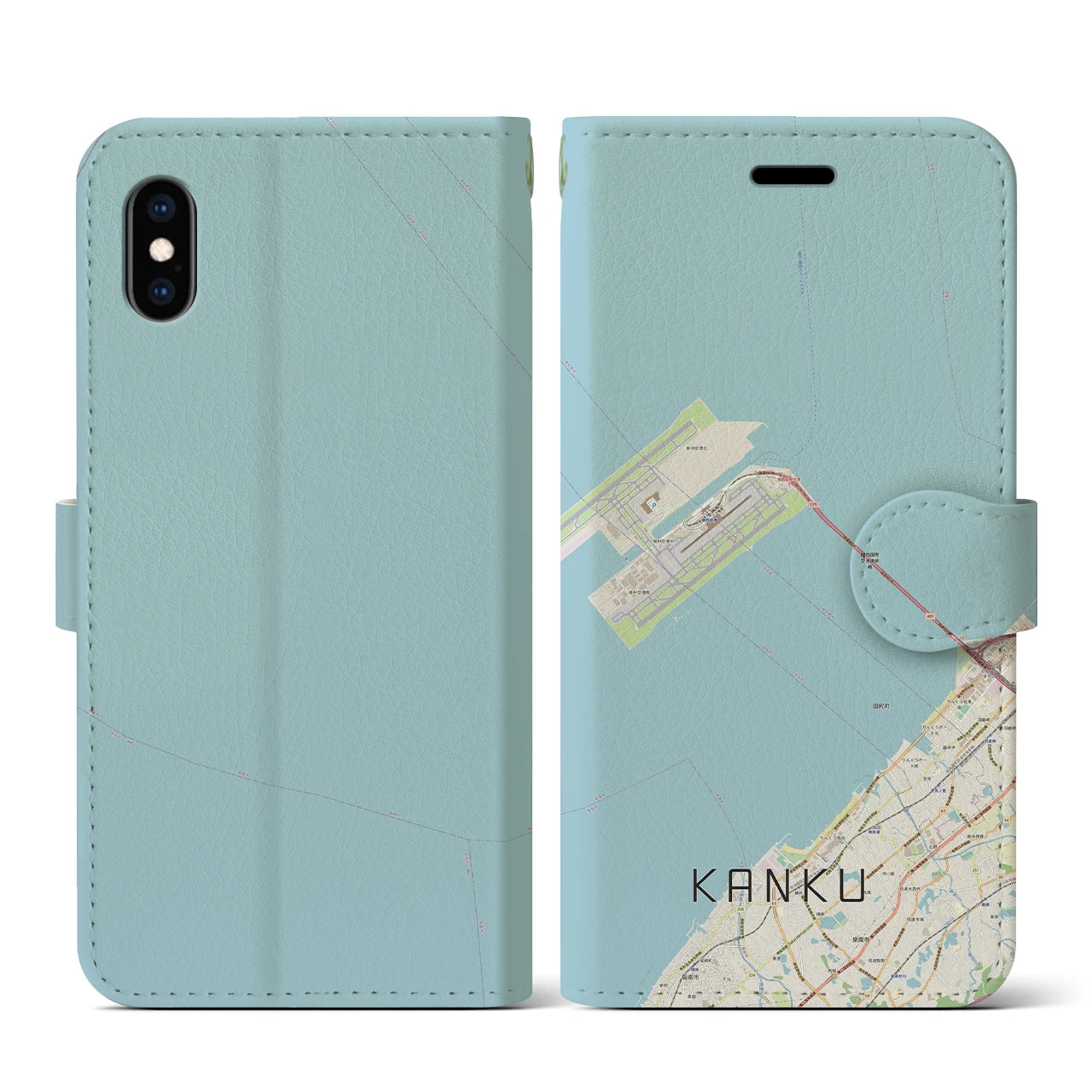 【関空（大阪府）】地図柄iPhoneケース（手帳タイプ）ナチュラル・iPhone XS / X 用