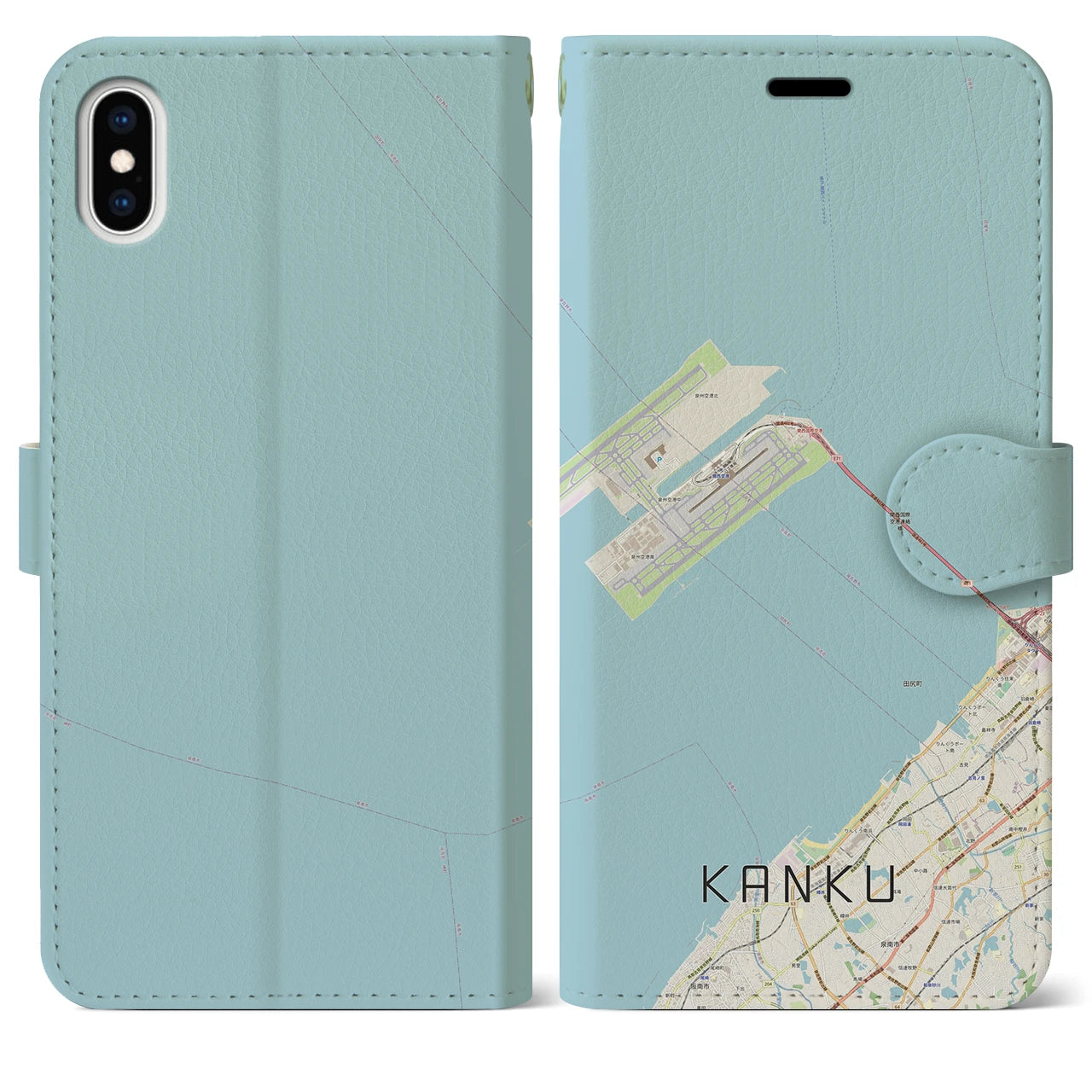 【関空（大阪府）】地図柄iPhoneケース（手帳タイプ）ナチュラル・iPhone XS Max 用