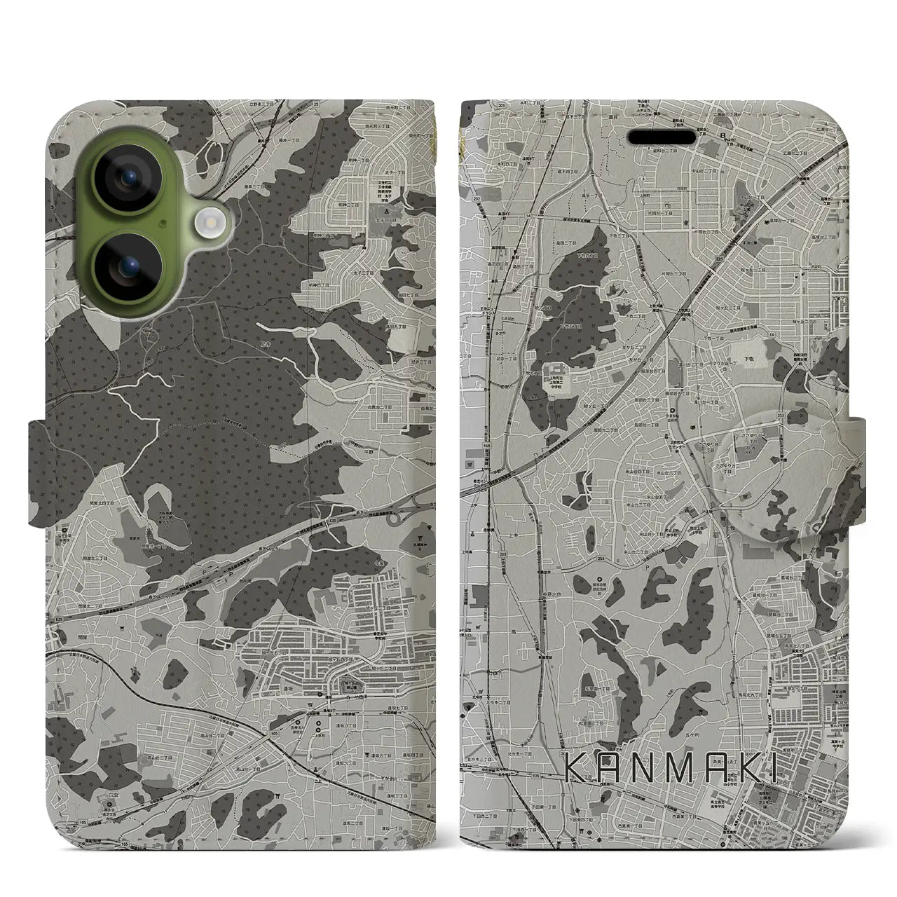 【上牧（奈良県）】地図柄iPhoneケース（手帳タイプ）