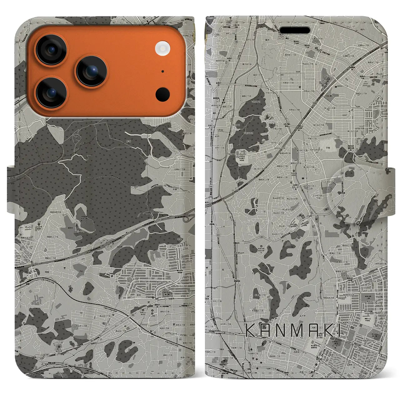 【上牧（奈良県）】地図柄iPhoneケース（手帳タイプ）