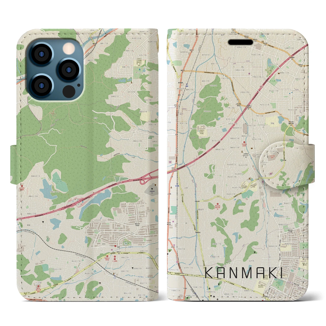 【上牧(奈良県)】地図柄iPhoneケース(手帳タイプ)