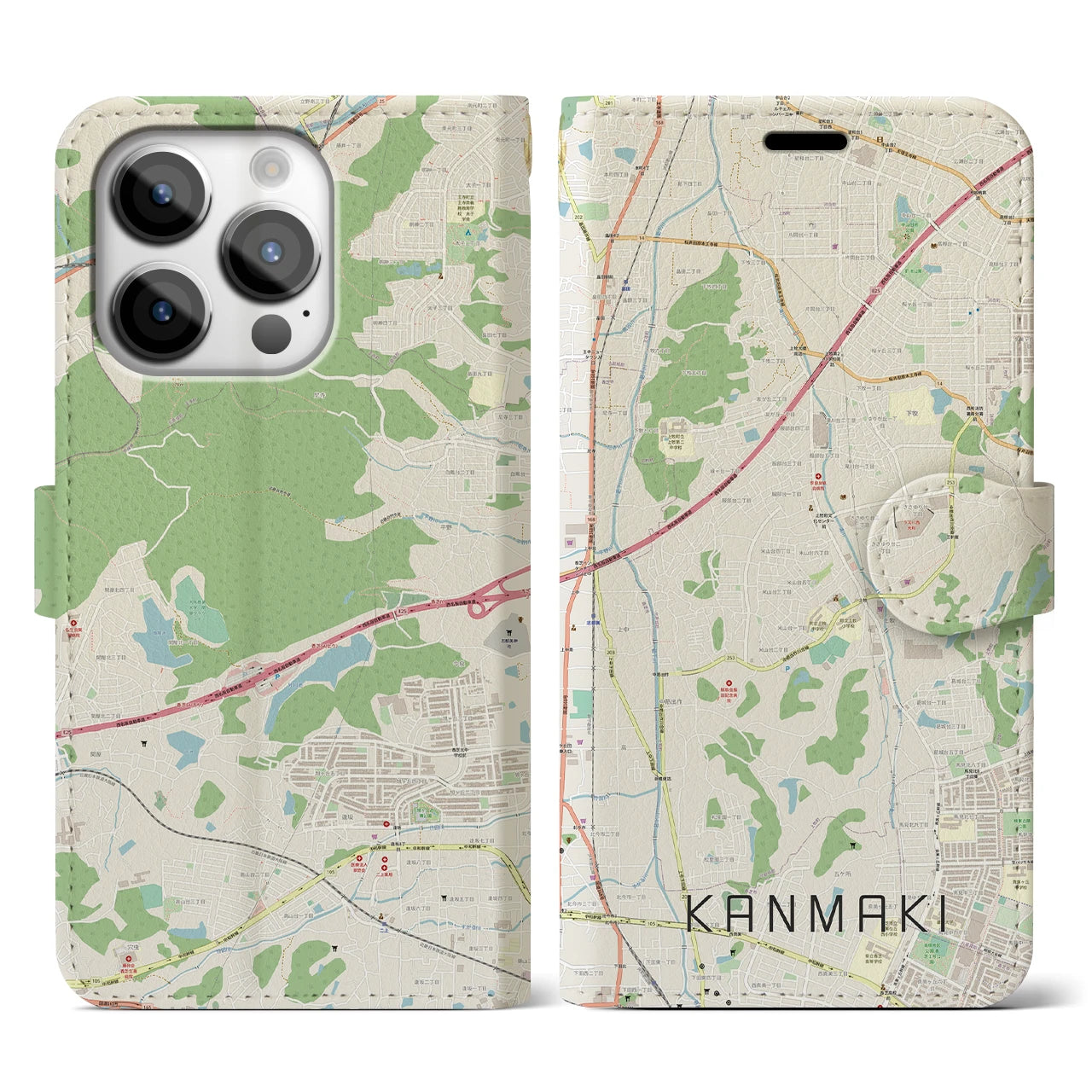 【上牧(奈良県)】地図柄iPhoneケース(手帳タイプ)
