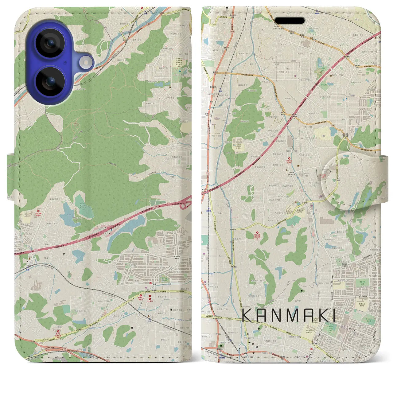 【上牧（奈良県）】地図柄iPhoneケース（手帳タイプ）ナチュラル・iPhone 16 Pro Max 用