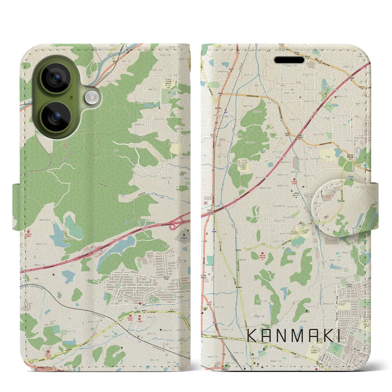 【上牧(奈良県)】地図柄iPhoneケース(手帳タイプ)