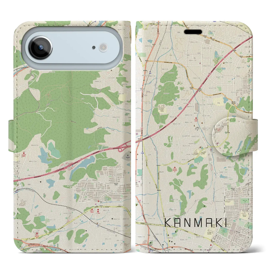 【上牧（奈良県）】地図柄iPhoneケース（手帳タイプ）ナチュラル・iPhone 17 Pro Max 用