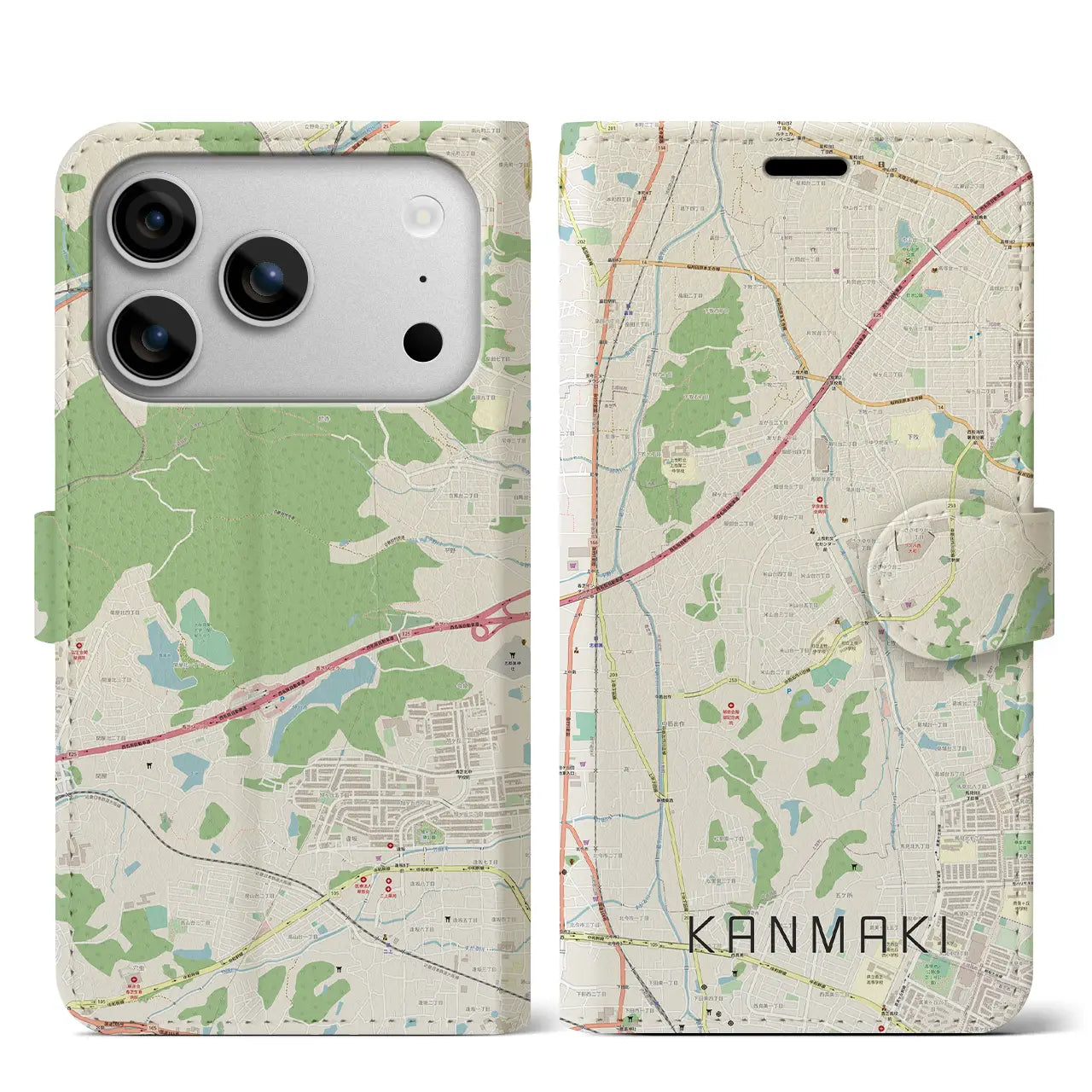 【上牧(奈良県)】地図柄iPhoneケース(手帳タイプ)