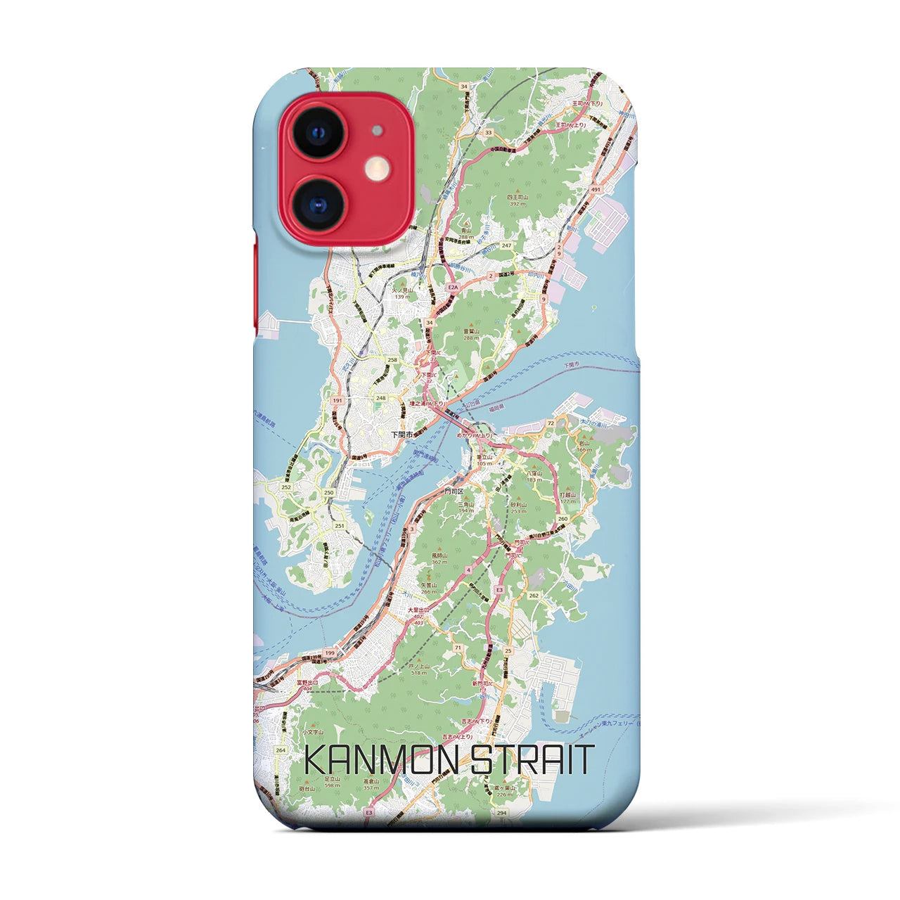 【関門海峡（山口県）】地図柄iPhoneケース（バックカバータイプ）ナチュラル・iPhone 11 用