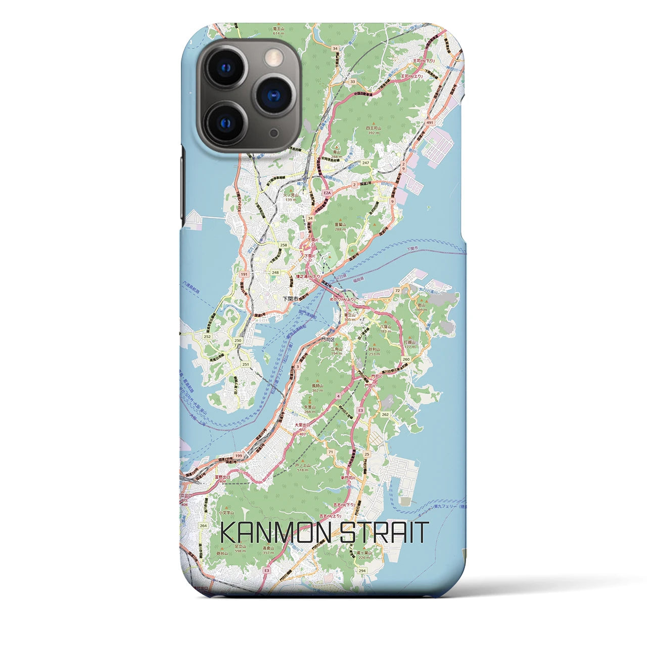 【関門海峡（山口県）】地図柄iPhoneケース（バックカバータイプ）ナチュラル・iPhone 11 Pro Max 用