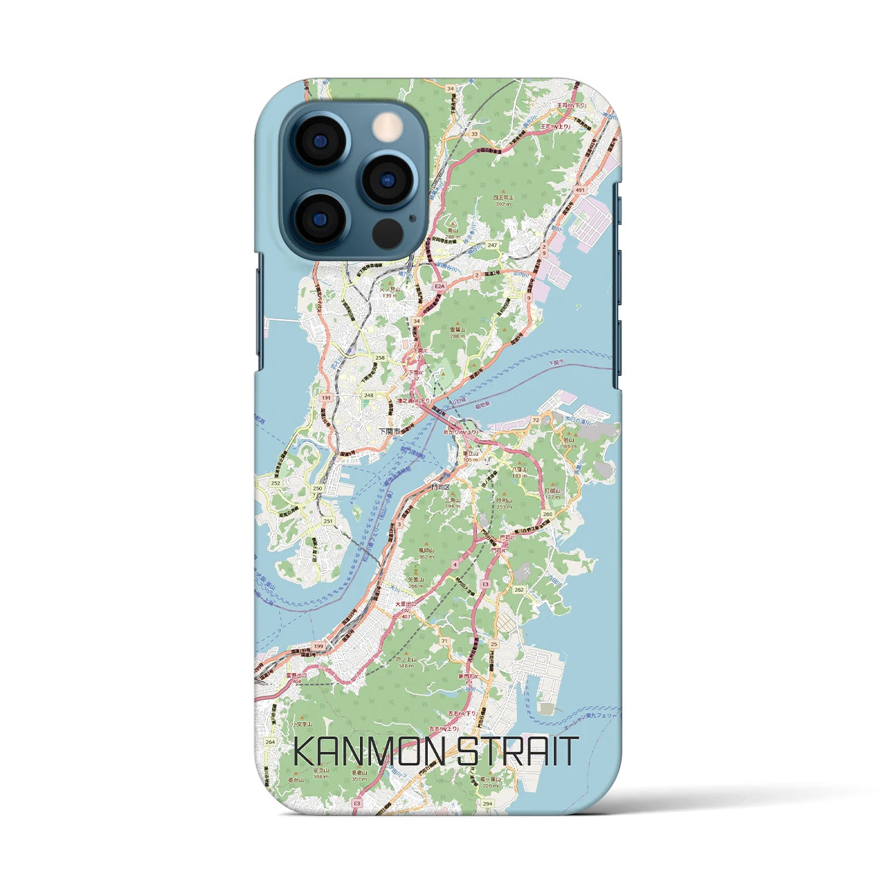 【関門海峡（山口県）】地図柄iPhoneケース（バックカバータイプ）ナチュラル・iPhone 12 / 12 Pro 用