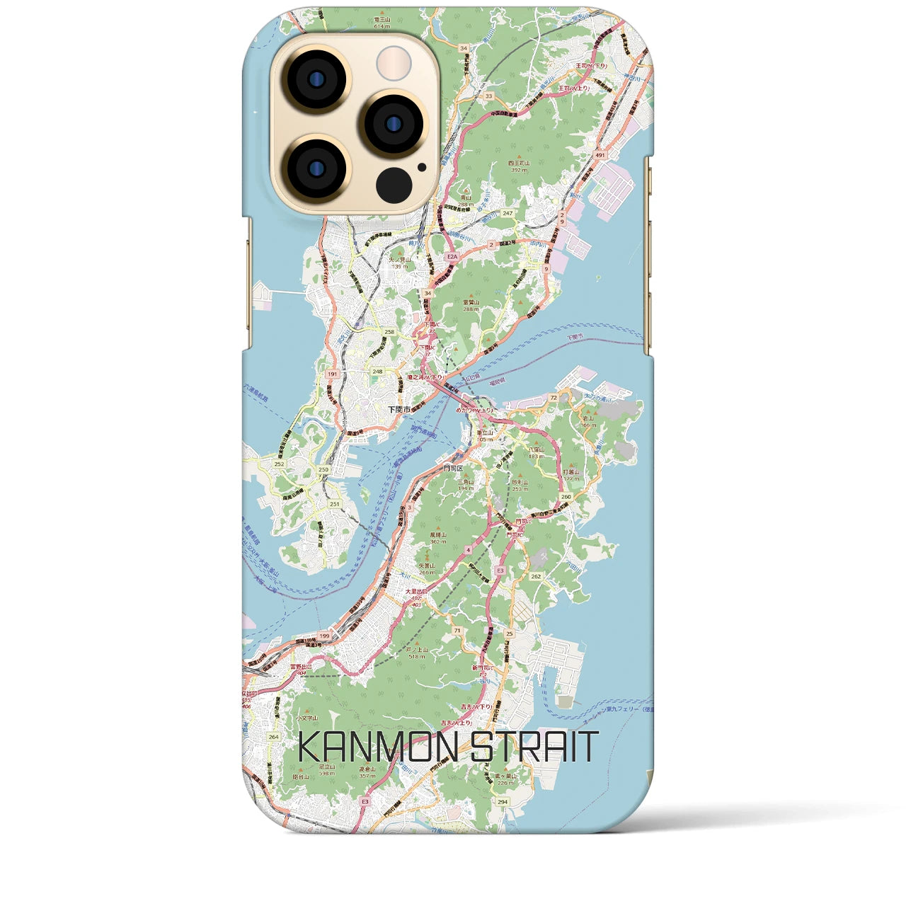 【関門海峡（山口県）】地図柄iPhoneケース（バックカバータイプ）ナチュラル・iPhone 12 Pro Max 用