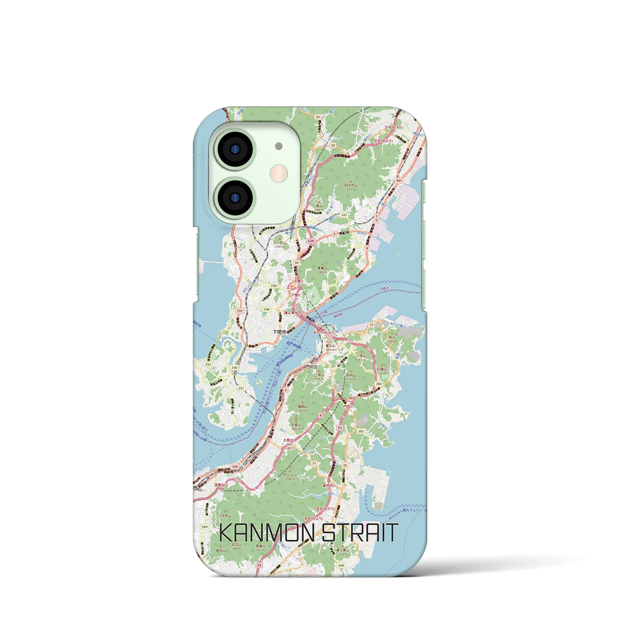 【関門海峡（山口県）】地図柄iPhoneケース（バックカバータイプ）ナチュラル・iPhone 12 mini 用