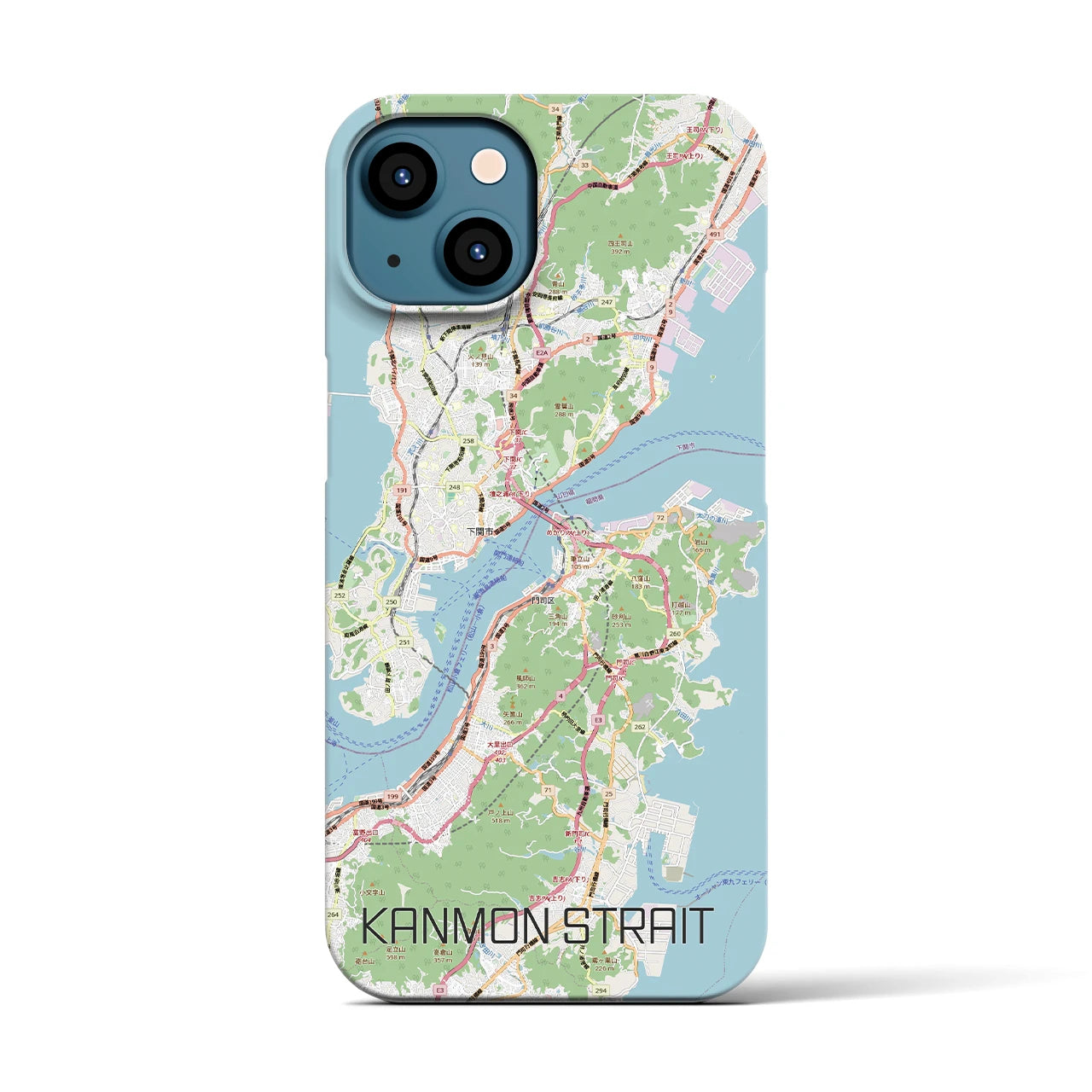 【関門海峡（山口県）】地図柄iPhoneケース（バックカバータイプ）ナチュラル・iPhone 13 用