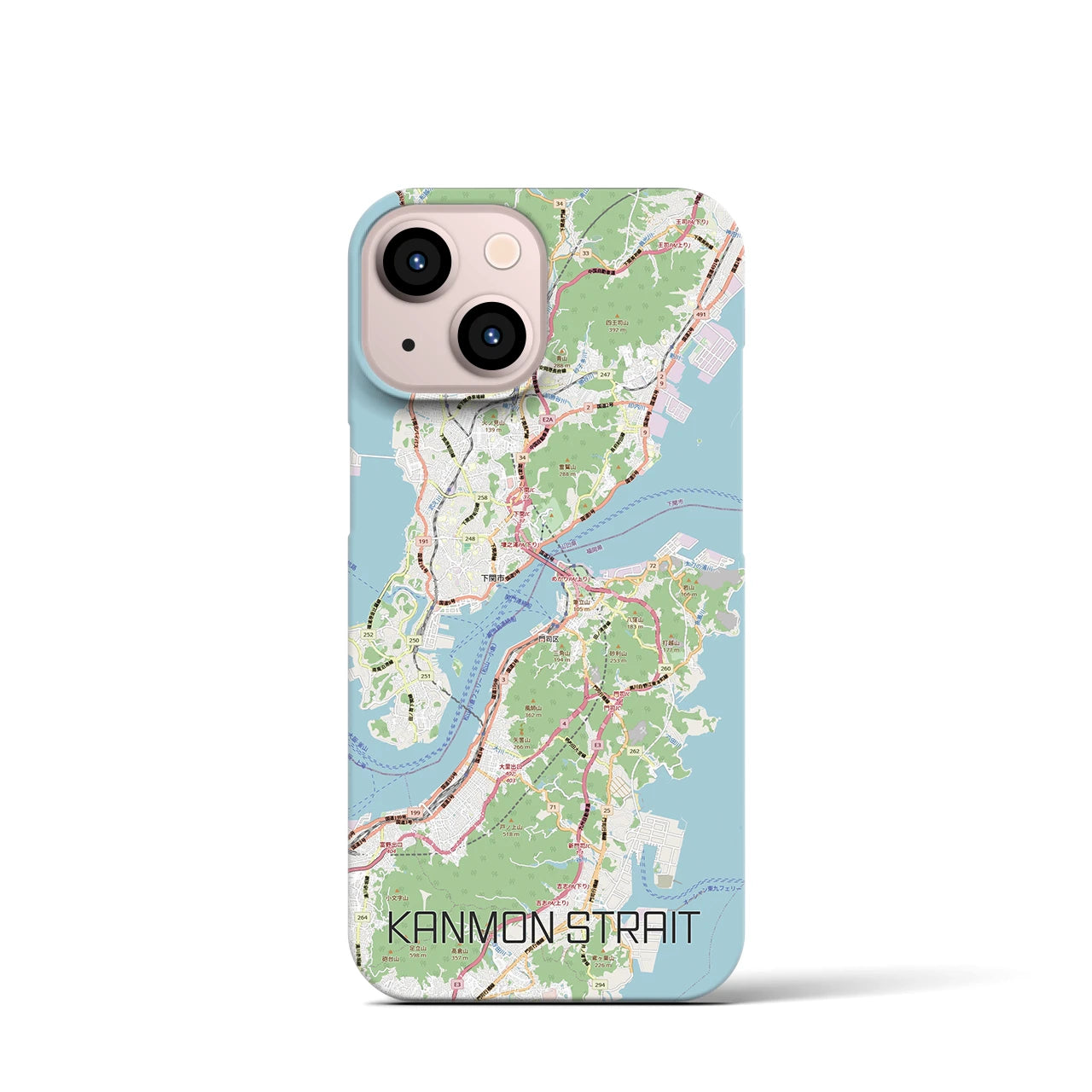 【関門海峡（山口県）】地図柄iPhoneケース（バックカバータイプ）ナチュラル・iPhone 13 mini 用