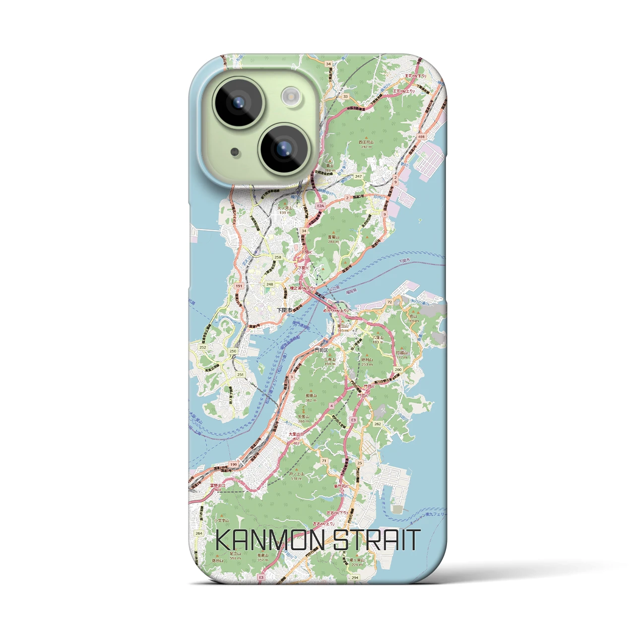 【関門海峡（山口県）】地図柄iPhoneケース（バックカバータイプ）ナチュラル・iPhone 15 用