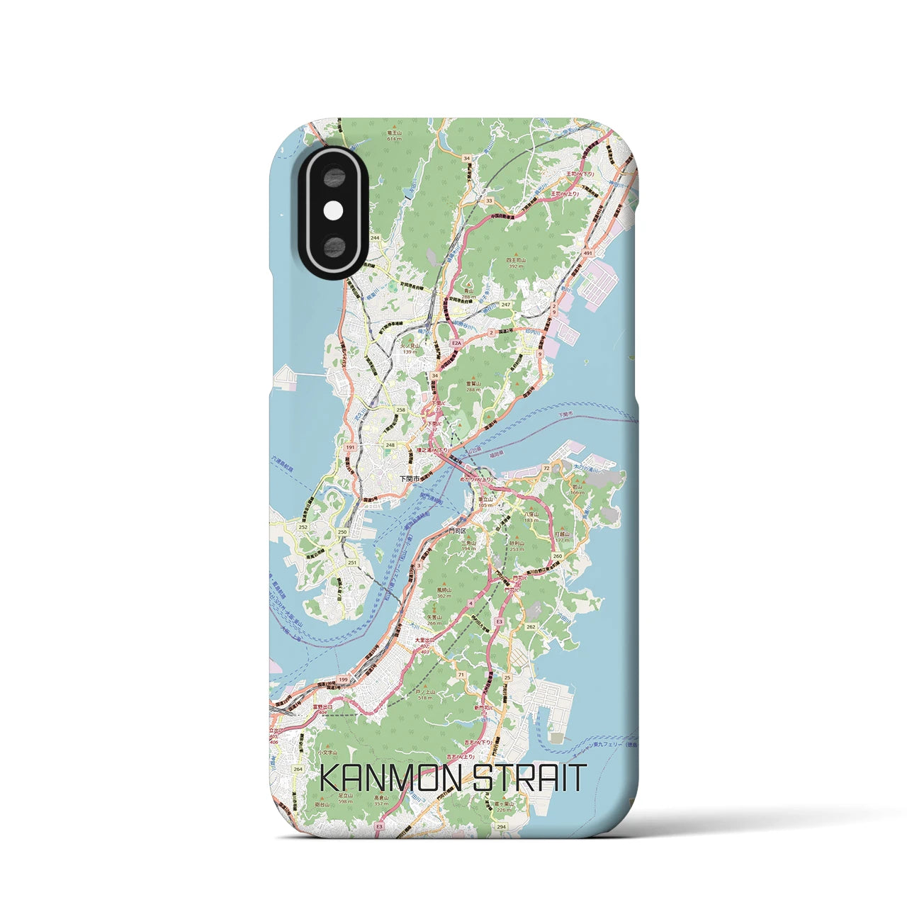 【関門海峡（山口県）】地図柄iPhoneケース（バックカバータイプ）ナチュラル・iPhone XS / X 用