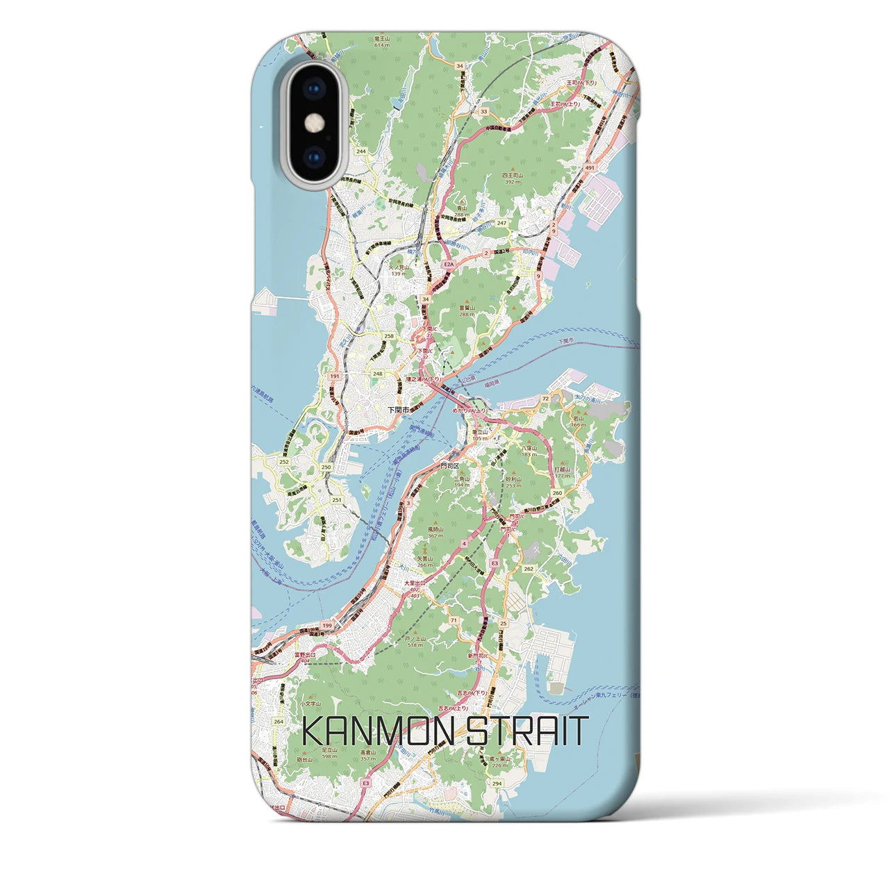 【関門海峡（山口県）】地図柄iPhoneケース（バックカバータイプ）ナチュラル・iPhone XS Max 用