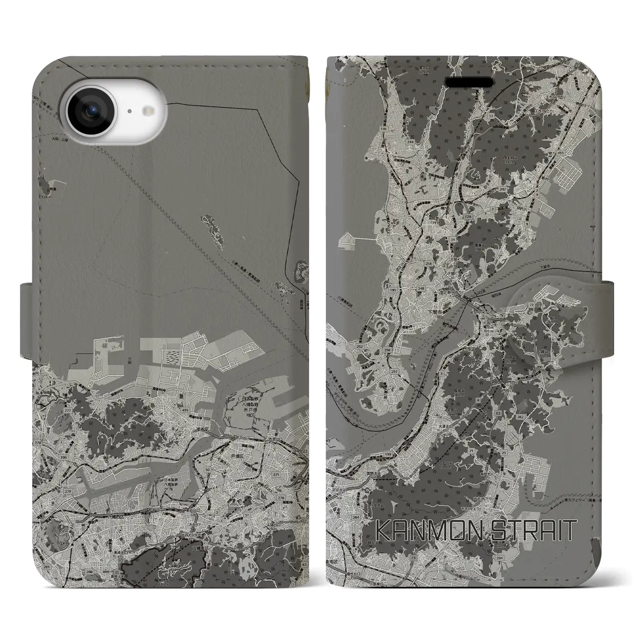 【関門海峡（山口県）】地図柄iPhoneケース（手帳タイプ）