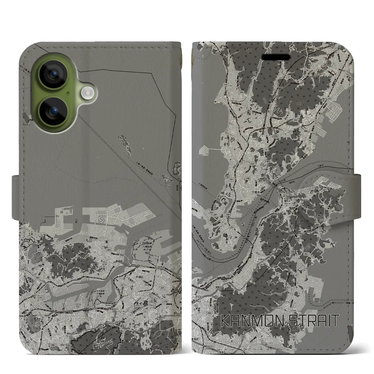 【関門海峡（山口県）】地図柄iPhoneケース（手帳タイプ）