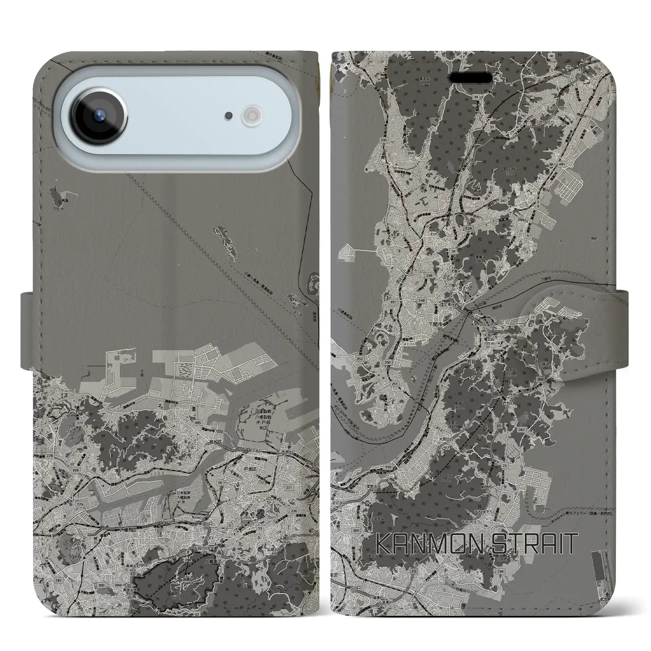 【関門海峡（山口県）】地図柄iPhoneケース（手帳タイプ）