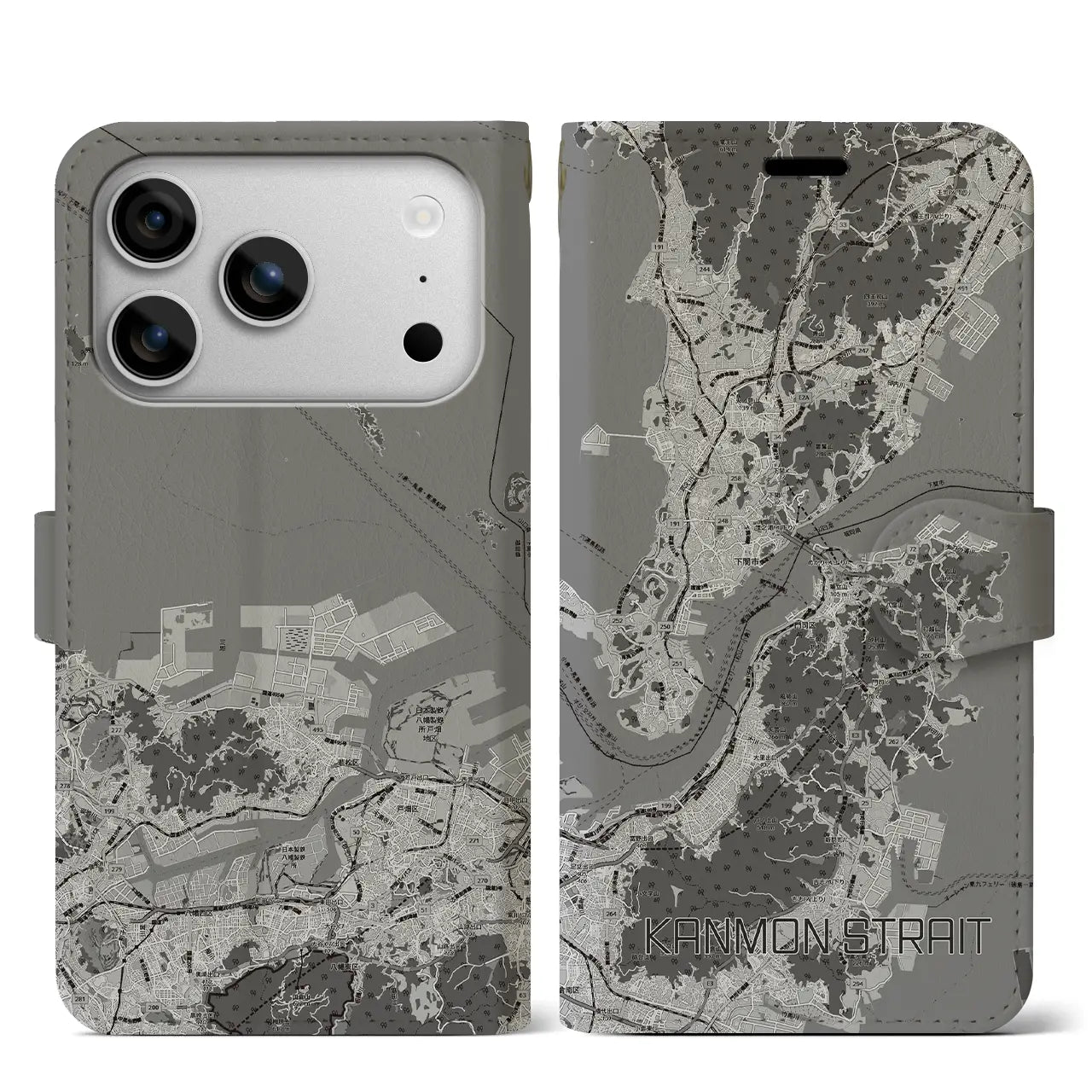 【関門海峡（山口県）】地図柄iPhoneケース（手帳タイプ）