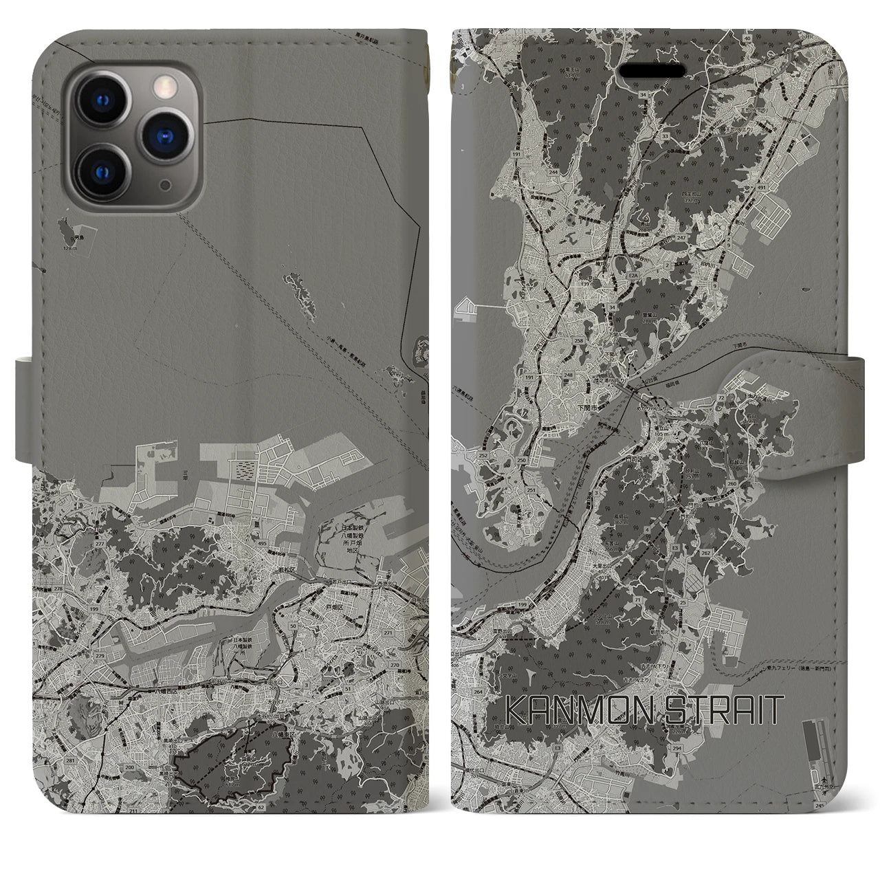 【関門海峡（山口県）】地図柄iPhoneケース（手帳タイプ）