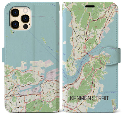 【関門海峡（山口県）】地図柄iPhoneケース（手帳タイプ）ナチュラル・iPhone 12 Pro Max 用