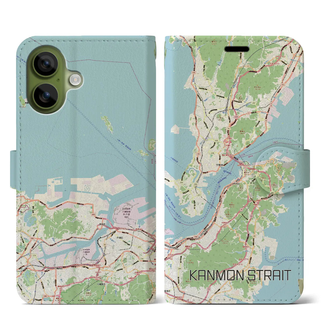 【関門海峡(山口県)】地図柄iPhoneケース(手帳タイプ)ナチュラル・iPhone 17 Pro Max 用