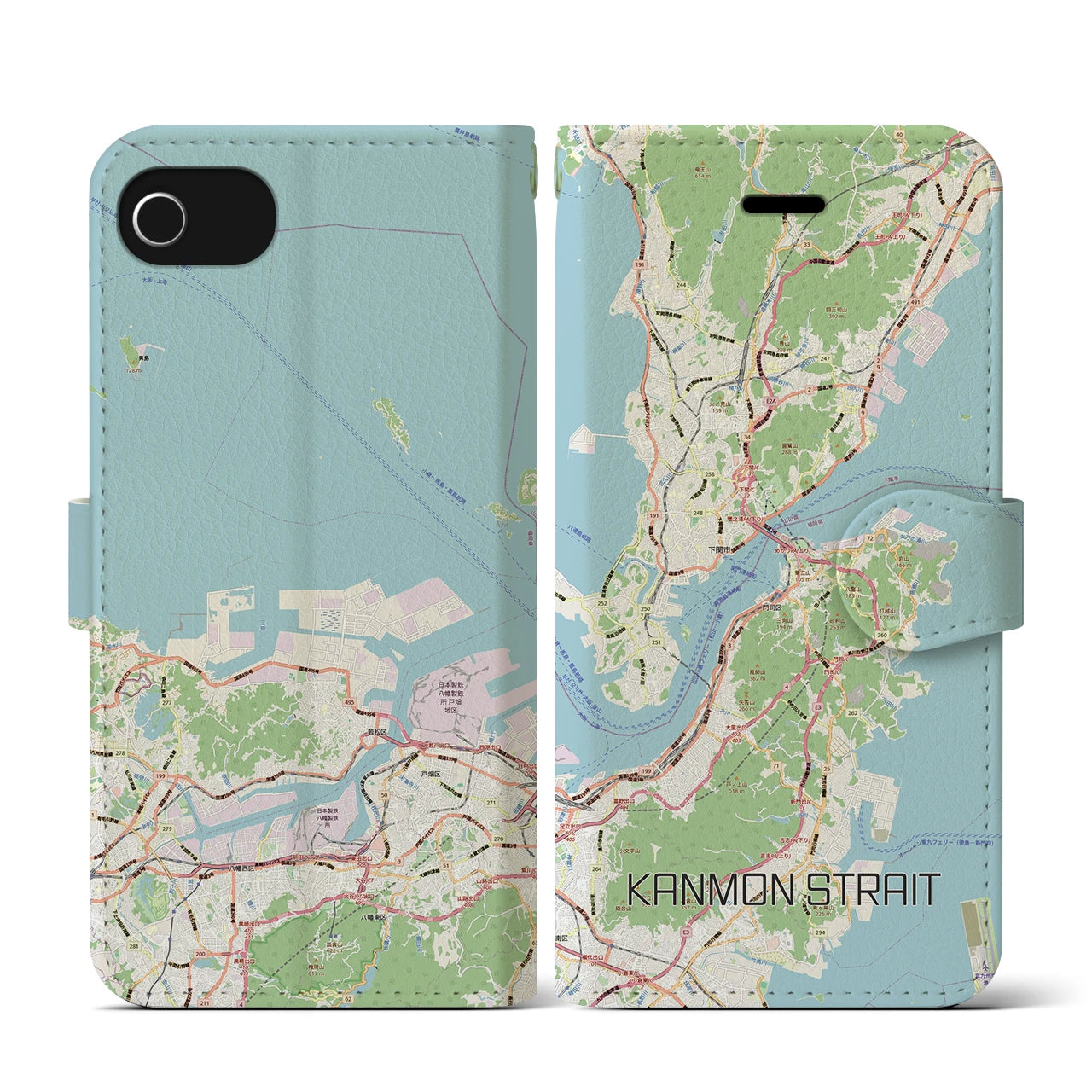 【関門海峡（山口県）】地図柄iPhoneケース（手帳タイプ）ナチュラル・iPhone SE（第3 / 第2世代） / 8 / 7 / 6s / 6 用