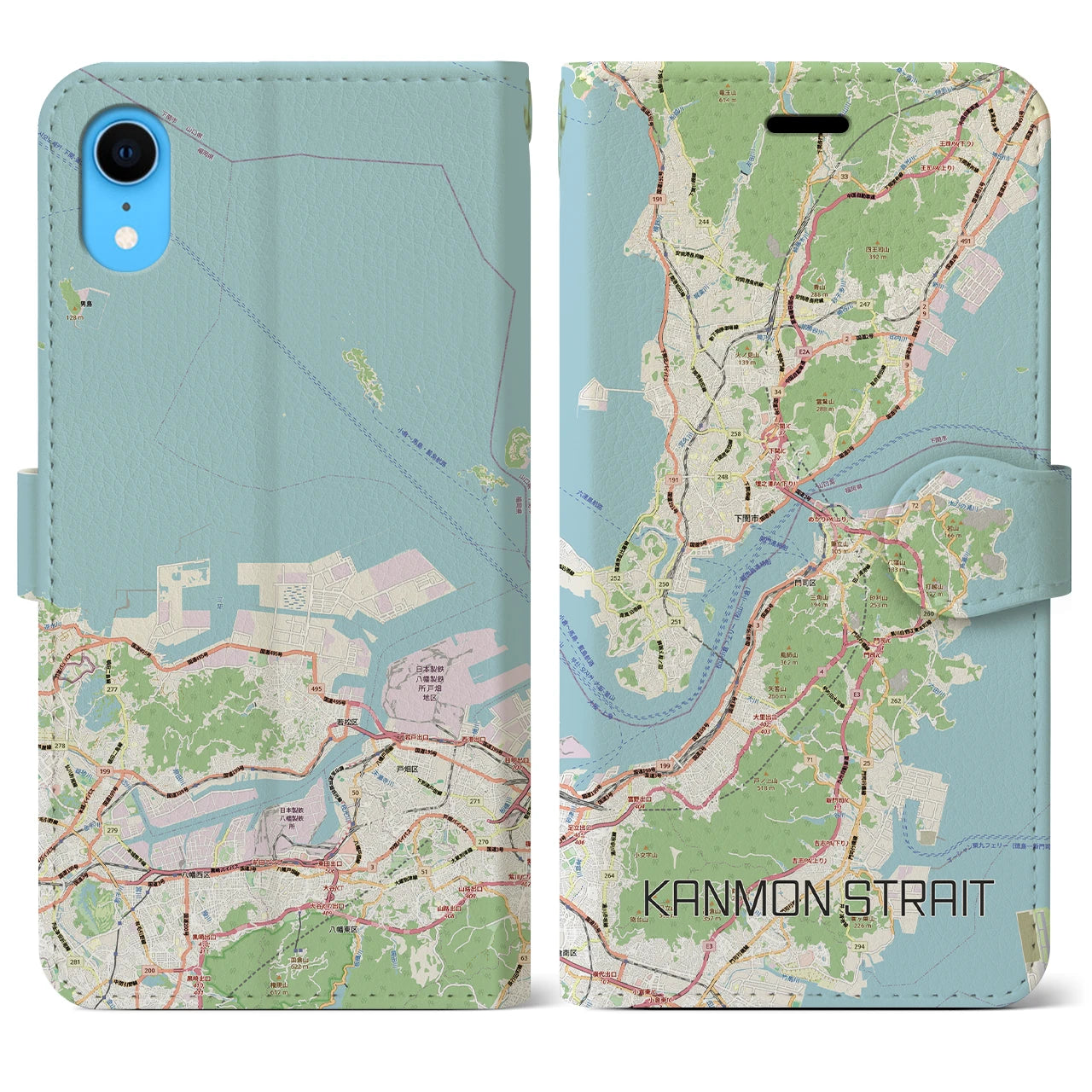 【関門海峡（山口県）】地図柄iPhoneケース（手帳タイプ）ナチュラル・iPhone XR 用