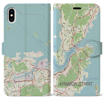 【関門海峡（山口県）】地図柄iPhoneケース（手帳タイプ）ナチュラル・iPhone XS Max 用
