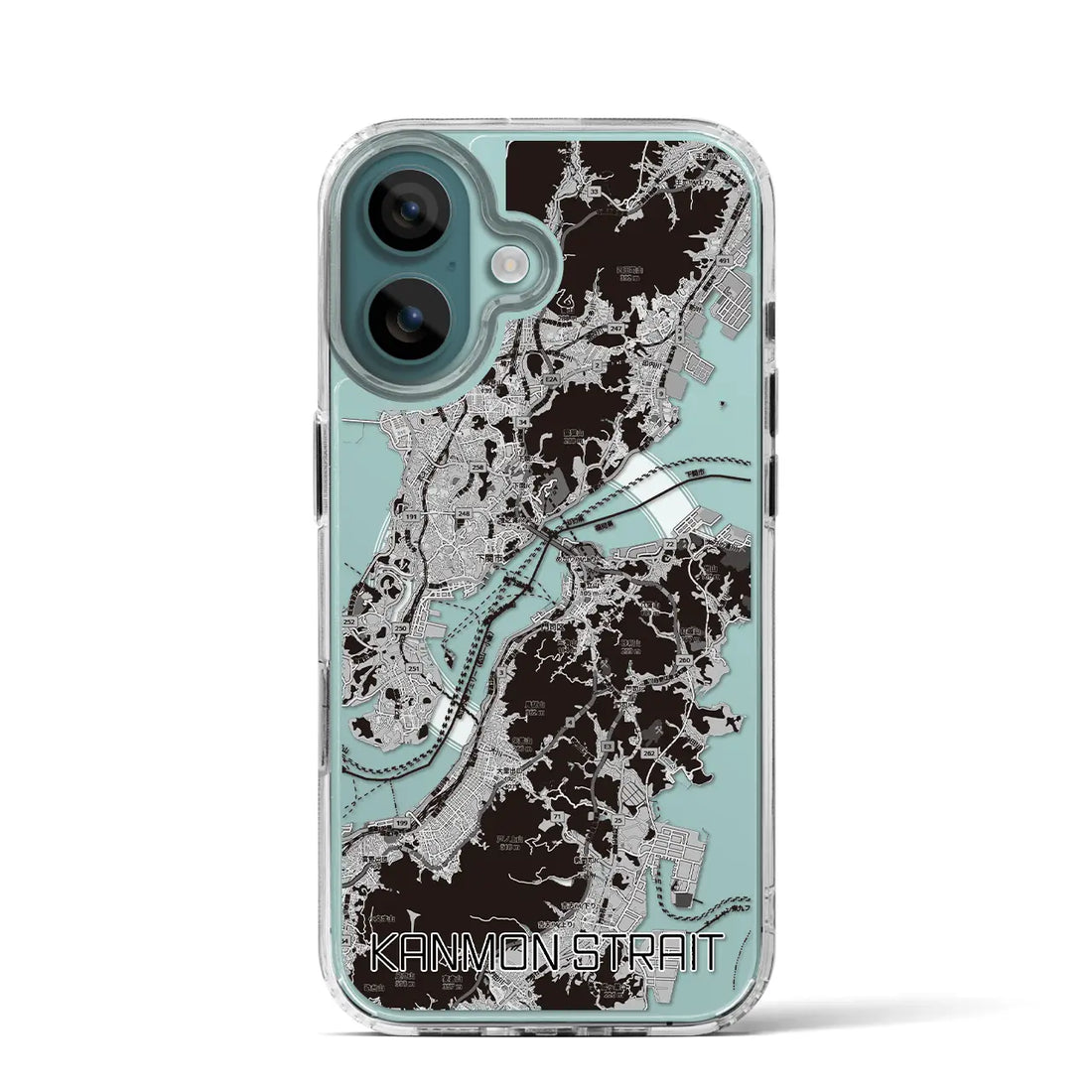 【関門海峡(山口県)】地図柄iPhoneケース(MagSafeタイプ)モノトーン・iPhone 16 Pro 用